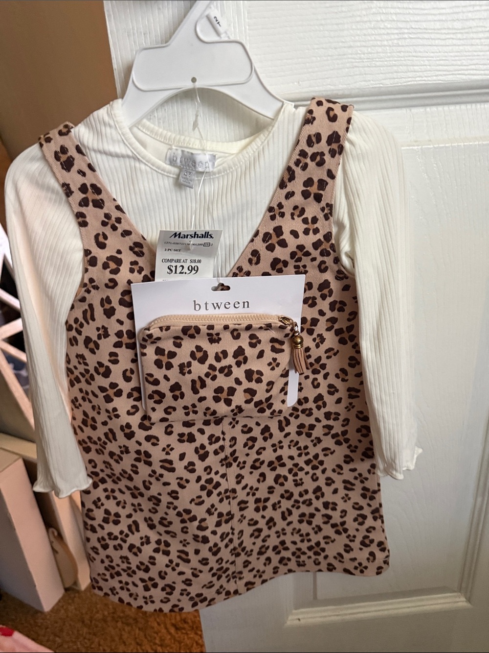 btween Beige and Brown Leopard Print Pinafore with Matching Zip Pouch